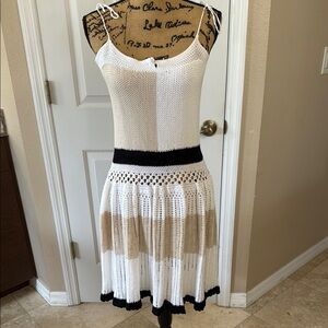 Hand Crafted Black and White Skater Dress with Pleated A-Line